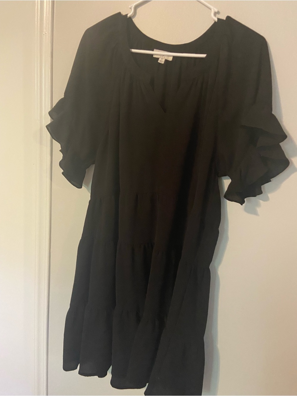 Umgee Black Flutter Sleeve Tiered Dress
